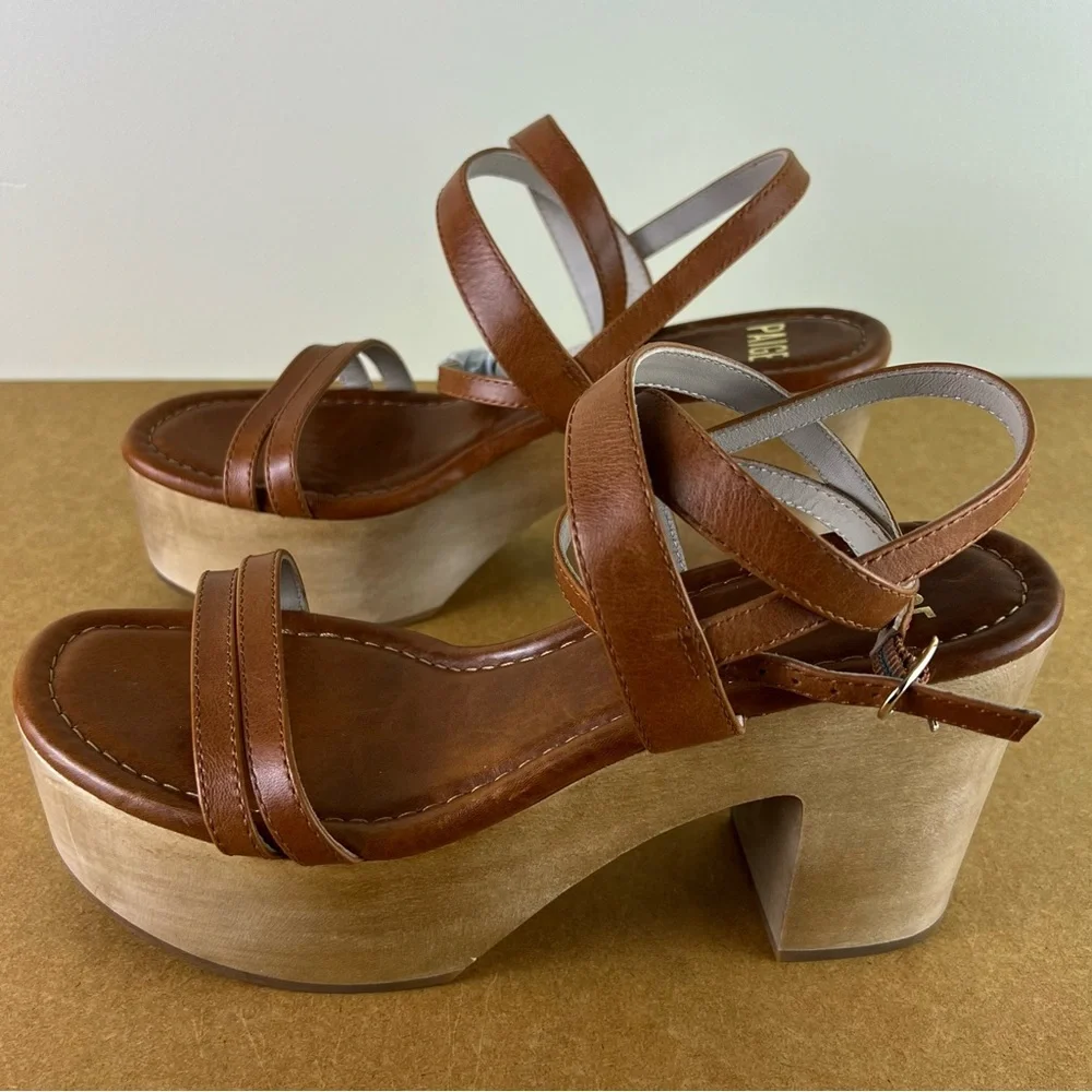 NEW PAIGE BROWN LEATHER CLOG SANDALS - Picture 7 of 12